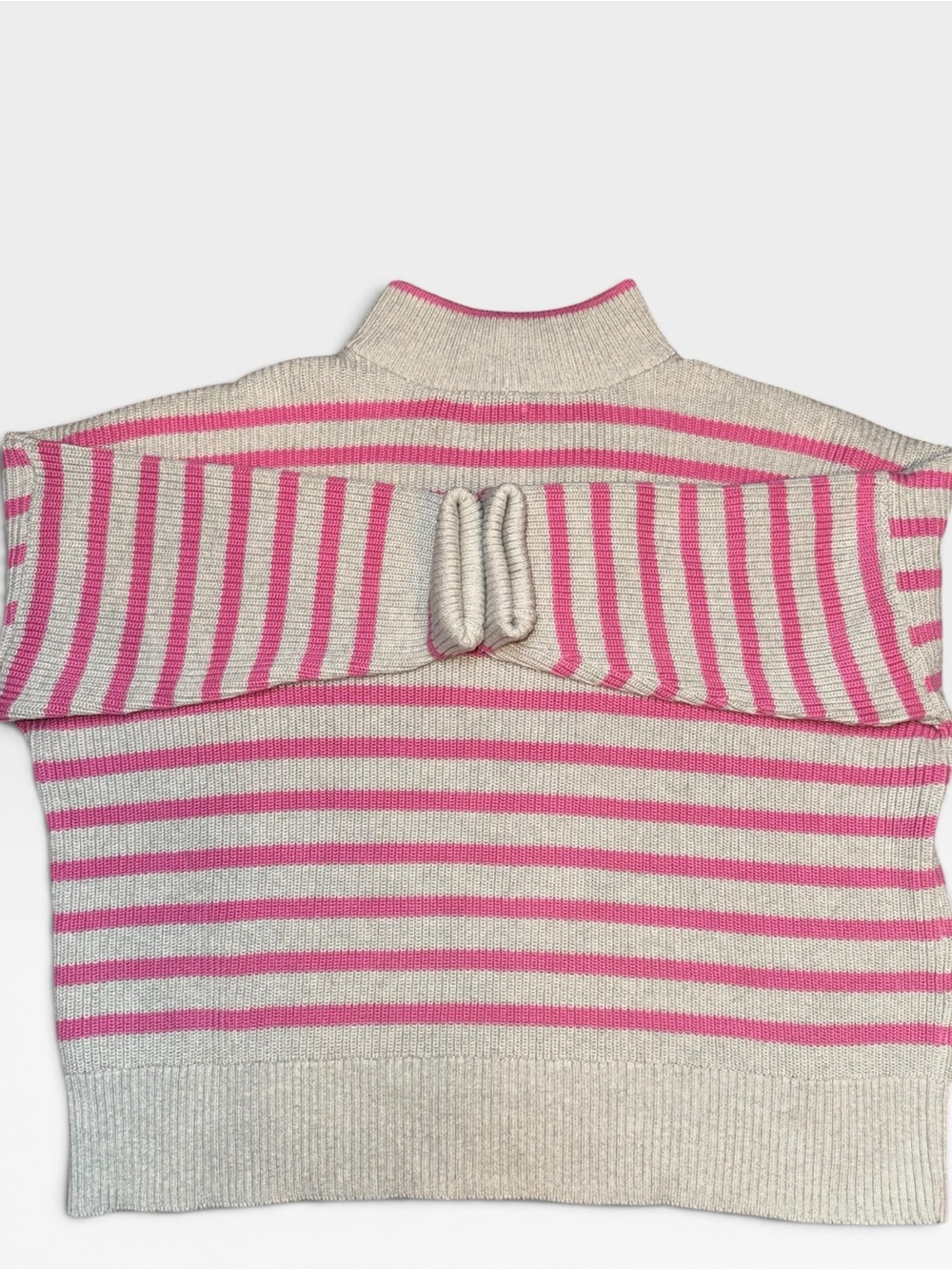 Lands’ End Drifter Women’s Cotton Striped Quarter Zip Sweater Pink Cream - Picture 2 of 6
